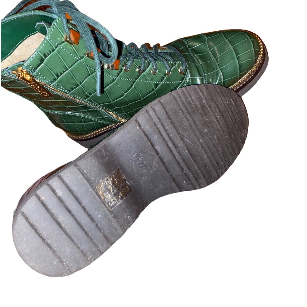 Michael Kors Haskell croc embossed leather bootie, combat boots, moss green, 9.5 - Picture 11 of 15